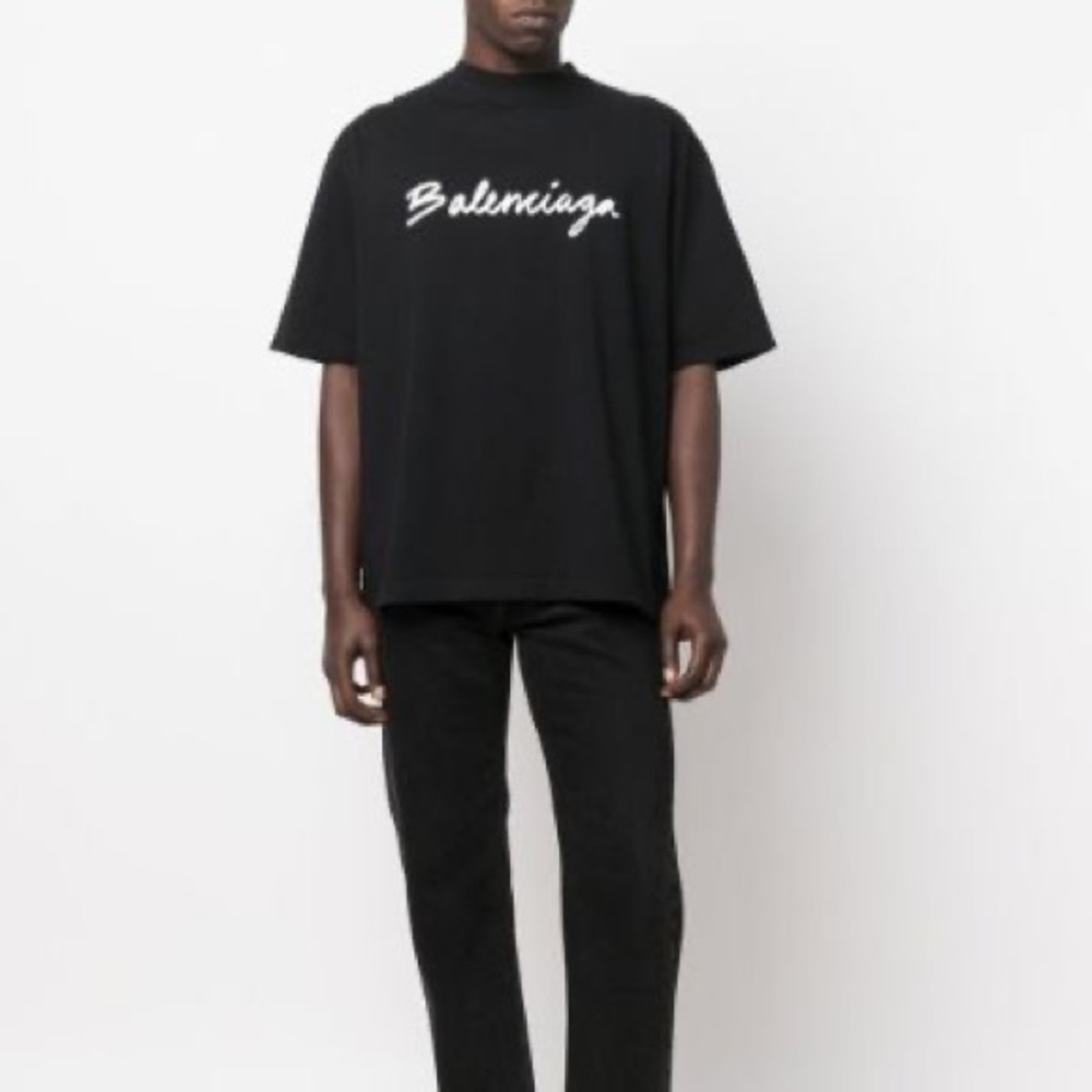 New Balenciaga Logo Oversized Unisex T-Shirt Black Size Small